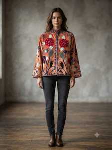 Handmade Suzani Jacket Vintage Embroidered <b>Women</b> Jacket Indian Suzani Embroidery <b>Coat</b> Boho Tribal Jacket Hand Embroidered Ethnic - Product Image 4