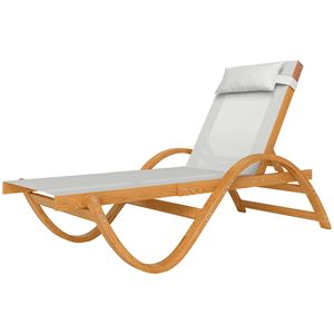 Sdraio in Legno di Larice Regolabile a 4 Livelli, Sedia Prendisole Bianco Crema Completamente Reclinabile, Lettino da Patio con Seduta in Rete per Uso Esterno - Product Image 1
