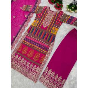 Hermoso conjunto de salwar kameez de poliéster para fiesta, top y pantalón palazzo con dupatta, adornado a mano con diamantes. - Product Image 6