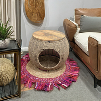 Cama para gatos 2 en 1 moderna y personalizada, cama multifuncional para perros y mascotas, marco de hierro resistente, tapa de madera, mesa auxiliar de verano, ratán, bajo volumen