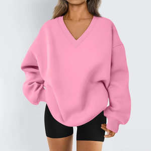 Sudadera Unisex con Capucha y Cuello en V, Forrada, de Invierno, 100% Algodón Ecológico, Transpirable, Tejida, Casual para Mujer, Color Sólido - Product Image 2