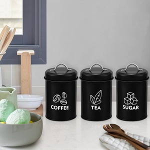 Metal Coffee Tea Sugar Canisters Set With Lid Stylish Black Kitchen Storage Containers Perfect For Pantry Organization - Product Image 6