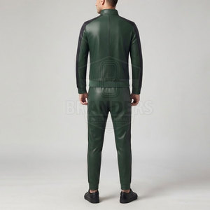 Ensemble de survêtement en cuir audacieux avec veste zippée et pantalon assorti offrant un look moderne pour homme - Product Image 4