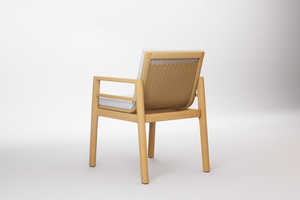 Chaise de salle à manger en teck massif de qualité supérieure, écologique, avec revêtement en tissu durable, idéale pour l'intérieur et l'extérieur. - Product Image 4