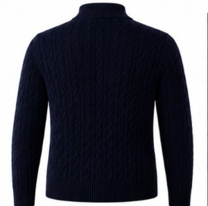 Pull d'hiver pour homme en coton 100% à maille torsadée, bleu marine, manches longues, logo uni sur le devant, respirant, personnalisable - Product Image 2