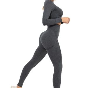 Ensemble de vêtements de sport anti-transpiration, ensemble de sport deux pièces pour la course à pied, ensemble de yoga pour femme à haute élasticité, leggings d'entraînement non transparents - Product Image 2