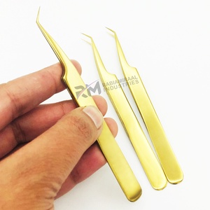 Pince à cils RMI 45 degrés à pointe plane plaquée or au plasma, outil professionnel de précision à pointe lisse pour extensions - Product Image 1