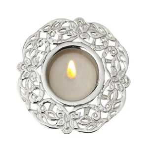 Silver Metal Cutout Lattice <b>Tealight</b> Candle Holder Round Hollow Floral Pattern Candlestick Ring Wholesale - Product Image 5