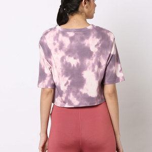 INDEX APPAREL Women's Tie Dye Crop <b>Top</b> O-Neck Short Sleeve Knitted Breathable Casual Spring Summer Wear - Product Image 2