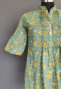 Đầy Màu Sắc Bohemian Ăn Mặc Ấn Độ Mới Thiết Kế Thời Trang <span class=keywords><strong>Kurti</strong></span> Cô Gái Hàng Đầu Thủ Công Khối In Áo Của Phụ Nữ Bông Ăn Mặc - Product Image 4