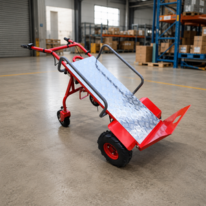 Red Steel Three-<b>Wheel</b> Platform Hand <b>Cart</b> with Diamond Plate Surface for Industrial Use - Product Image 1