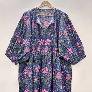 Vestido Casual Midi para Mujer, Tejido 100% Algodón, Liso, Manga Corta, Cintura Imperio, Estilo Babydoll, Cuello en V, Holgado, Funcional - Product Image 1