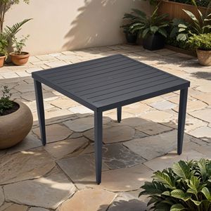 Ember Black 40"x40" <b>Aluminum</b> Patio Dining <b>Table</b> with Tapered Feet and Umbrella Hole for Outdoor Outdoor Use - Product Image 1