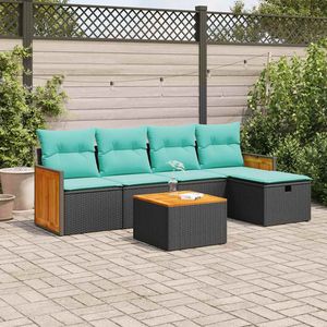Juego de sofás de patio de ratán sintético negro de 6 piezas con cojines, sofás de jardín - Product Image 1
