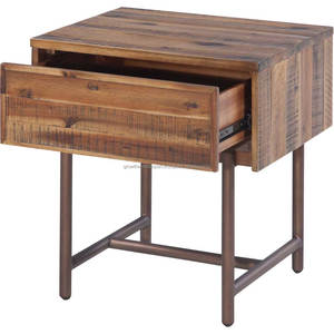 Juego de Mesitas de Noche Rústicas de Madera Maciza de Mango con 1 Estación de Carga y 1 Cajón, Mesita de Noche Moderna, Mesa Auxiliar, Hecho a Mano en Almacén - Product Image 5
