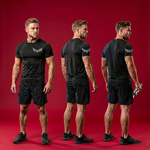 T-shirt Homme Slim Fit Noir à Manches Courtes Col Rond Sportif Uni en Jersey Tricoté Spandex/Polyester 180 Grammes Respirant Séchage Rapide - Product Image 6