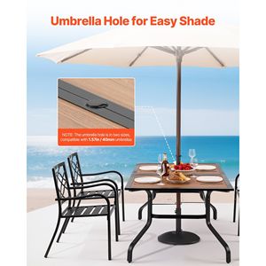 Tavolo da Pranzo da Esterno Rettangolare Effetto Legno in Acciaio da 150 cm per 4-6 Persone con Ombrellone da 1,5 m per Giardino/Cortile - Product Image 5