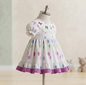 Vestido de niña con bordado a mano, lazo de carnaval con globos, estilo A-line, hasta la rodilla, manga corta, estampado pastel, dobladillo con volantes escalonados y bordado. - Product Image 2