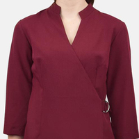 Baju Tunik Salon Kecantikan Unisex Model Wrap, Seragam Tata Rambut, Seragam Perawat Rumah Sakit, 65% Poliester 35% Katun, Bahan Bernapas