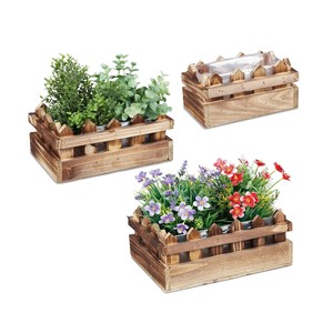 Juego de 3 macetas de madera con diseño de cerca y lámina metálica, ecológicas, para decoración de jardín, balcón y alféizar de ventana, hechas en Vietnam - Product Image 1