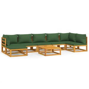 Conjunto de Muebles de Jardín de Madera Natural con Cojines Verdes - Product Image 2
