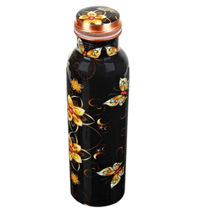 Bouteille d'eau en cuivre pur, surface imprimée de fleurs bleues et blanches, anti-fuite, ensemble de bouteilles ayurvédiques pour la santé avec tasses - Product Image 3