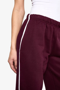Hot Selling Burgundy <b>Women's</b> Tall Side Stripe Wide Leg <b>Joggers</b> Terry <b>Fleece</b> Soft Touch Fabric 100% Cotton <b>Women</b> Pants & Trouser - Product Image 5