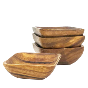 Ensemble de 4 bols carrés en bois d'acacia pour nouilles à salade de fruits, aliments sûrs et durables, parfaits pour la cuisine d'hôtel ou la restauration. - Product Image 4