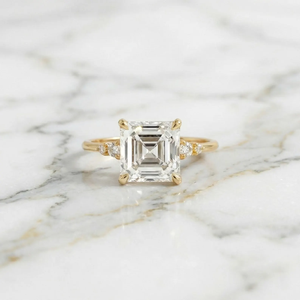 Women's 14K 10K <b>Yellow</b> Gold 5 Carat Asscher Cut lab grown Diamond Engagement Ring With Side Diamonds Classic Style IGI Certified - Product Image 1