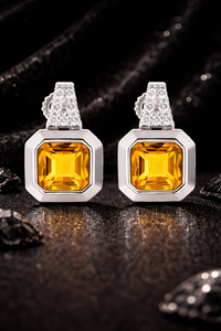 Citrine Square <b>Stud</b> 925 Sterling <b>Silver</b> Elegant Dainty Minimalist November Birthstone Earrings For Her - Product Image 4