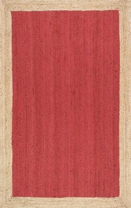 Alfombra Tejida a Mano de Yute Rojo y Natural, Color Sólido, Moderna, Ecológica, Duradera, de Pelo Medio, para Sala de Estar y Decoración del Hogar - Product Image 3