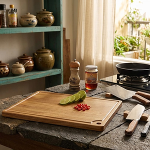 Planche à découper en bois d'acacia en gros avec rainure pour jus et trou pour poignée, logo gravé, faible MOQ, du Vietnam - Product Image 3