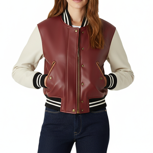 เสื้อแจ็คเก็ตเบสบอลแบบครอปสำหรับผู้หญิง คุณภาพสูง ปักลายเต็มแขน แบบ OEM เสื้อคลุมวิทยาลัย แต่งมุกย้อมสี - Product Image 1