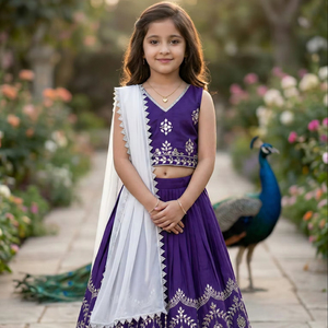 Shoryam Fashion Ensemble Lehenga Choli pour Filles, Violet, Style Ethnique Indien, Broderie et Appliques Miroir, Jupe Longue et Crop Top, pour Fêtes - Product Image 1