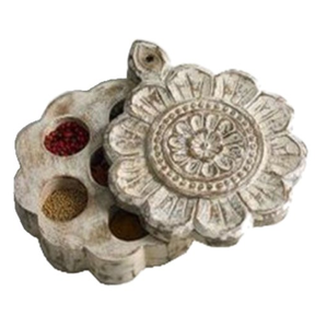 Caja de especias de madera apta para lavavajillas con 4 compartimentos divididos y tapa antigua, caja de especias de madera artesanal. - Product Image 6