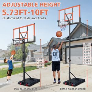 Aro de Baloncesto Portátil Ajustable en Altura de 5.73 m (10 pies) con Tablero de 44 Pulgadas y Soporte, Equipo de Cancha Apto para Interiores/Exteriores - Product Image 3