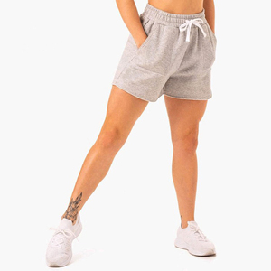 Shorts de Felpa Gris Jaspeado de Alta Calidad - Shorts Deportivos de Algodón de Cintura Alta - Ropa Cómoda Informal para el Tiempo Libre y el Gimnasio para Mujer - Product Image 3