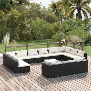 Ensemble de salon de jardin en rotin noir crème, mobilier d'extérieur 10 places, design contemporain - Product Image 1