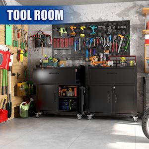 2-Door + 1-<b>Drawer</b> Lockable Metal Tool Cabinet Garage Storage with Rolling Wheels for Home or <b>Workshop</b> - Product Image 4
