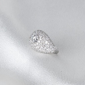 14k White Gold Prong Setting Chunky <b>Dome</b> Signet Wedding <b>Ring</b> for Women IGI Certified VS+ Clarity D-F Color 134 Diamonds - Product Image 5