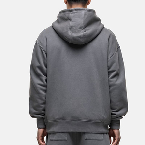 Sweat-shirt à capuche gris surdimensionné pour homme, manches régulières, couleur unie, style décontracté, avec poches, en tissu French Terry, idéal pour l'automne - Product Image 4
