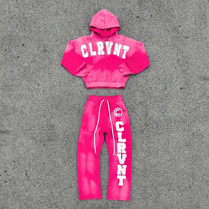 Clothing Manufacturers Custom Distressed <b>Embroidery</b> Summer Heavyweight 100% Cotton Sweatpants Hoodie <b>Set</b> Tracksuit Men Low MOQ - Product Image 3