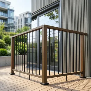 Barandilla Moderna de Madera para Balcón con Balaustres de Metal Negro, Barandilla Duradera para Terraza Exterior, Estilo Contemporáneo para el Hogar - Product Image 6
