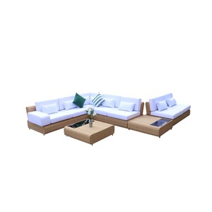 Ensemble de canapé en rotin PE moderne pour l'extérieur avec coussins blancs et table basse, meubles de jardin résistants aux intempéries pour la maison - Product Image 2