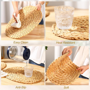 Natural Hand-Woven Water Hyacinth Bohemian Design <b>Round</b> Eco-Friendly Non-Slip <b>Placemats</b> - Product Image 4
