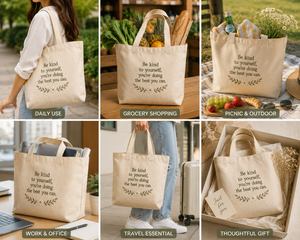Bolsa de lona con diseño floral bordado Be Kind To Yourself, estilo minimalista, para todas las estaciones - Product Image 3