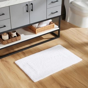 White Rectangle Bath <b>Mat</b> Cotton Tufted Non-Slip Rubber Backing Modern Home Use - Product Image 1