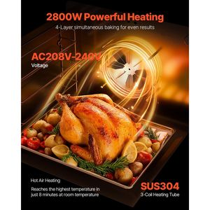 Forno da Banco Commerciale 66L a 4 Ripiani, 2800W, Elettrico per Cottura, con Porta in Vetro Temperato, Griglie in Rete, Vassoio a Clip, Spina USA e AU - Product Image 3