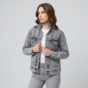 Fashion Denim Jacket Women Stand Collar Long Sleeve Jeans Button Down Jackets Outwear Washed Denim Trucker Jacket Women's - Product Image 5
