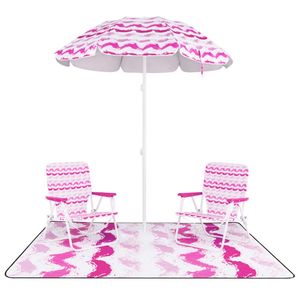 Set da Spiaggia 4 Pezzi con Ombrellone Parasole da 1,88 m, 2 Sedie Pieghevoli e Telo Impermeabile 203x203 cm, Set da Giardino Rosa - Product Image 2